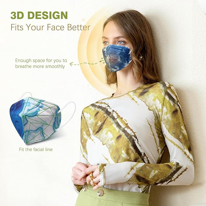 Wecolor KN95 Face Masks 50 Pack 5-Ply Breathable Safety Respirator Cup Dust Disposable KN95 Mask