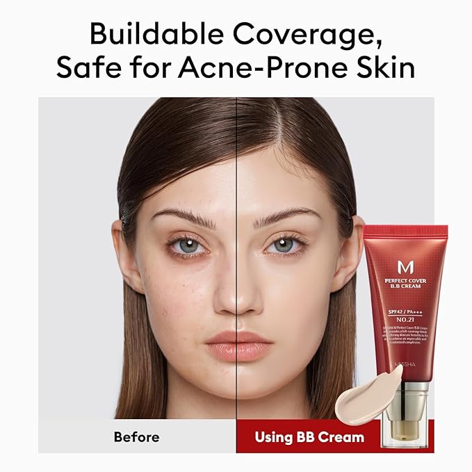 MISSHA M Perfect Cover BB Cream Dual Pack No.21 Light Beige - Light with Cool Undertone SPF 42 PA +++1.69 Fl Oz - Tinted Moisturizer for face with SPF