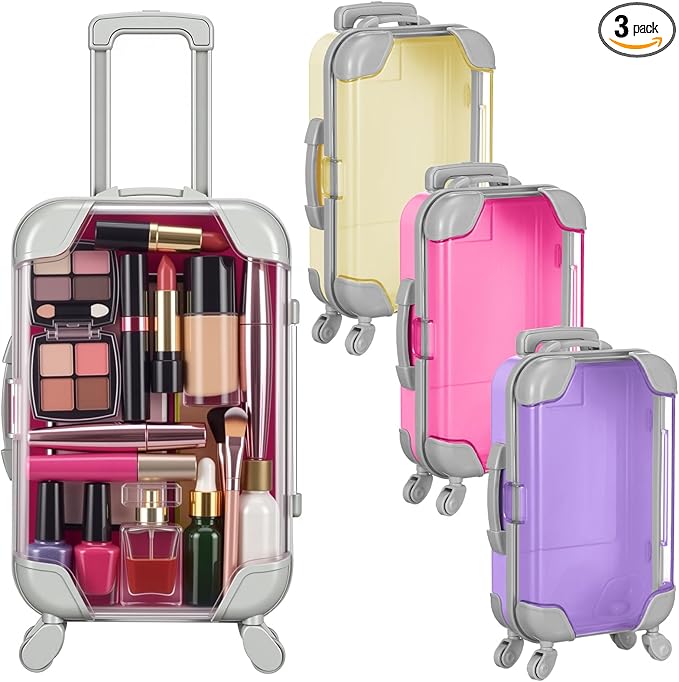 Honeydak 3 Pcs Mini Plastic Suitcase False Eyelashes Tray Luggage Trolley Candy Box Clear Suitcase Packaging Party Box for Jewelry Cosmetic Hairpins Storage (Bright Color,4.7 x 2.8 x 1.3 Inch)