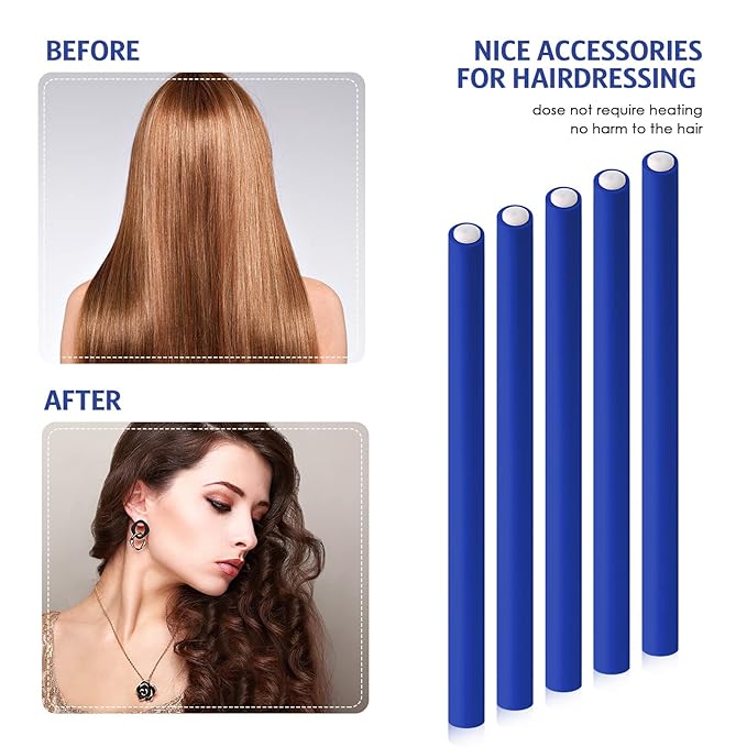 Syhood 30 Pcs Flexible Curling Rods 9.45 Twist Foam Rollers Soft Foam No Heat Hair Rods Rollers and 1 Steel Pintail Comb Rat Tail Comb for Women Long Short Hair(Dark Blue,9.45 x 0.55 Inch)