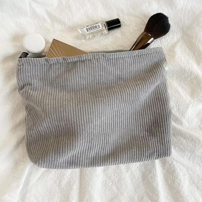 SxoSyo Cosmetic Bags for Women Makeup Bag Large Capacity Purse Travel Toiletry Zipper Storage Pouch Make up Brushes Organizer for Gifts (Corduroy, light grey)