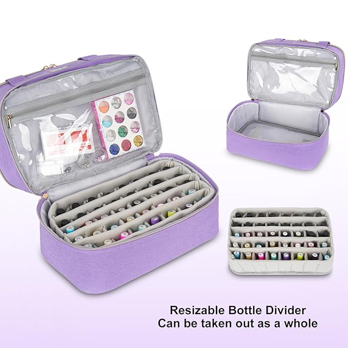 Nail Polish Organizers and Storage,Double-Layer Nail Polish Carrying Case Bag Holds 40 Bottles(15ml-0.5 fl.oz) and Nail Lamp,Nail Supplies