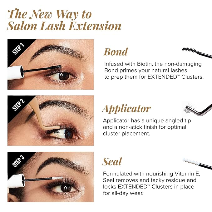 i•ENVY DIY Lash Extension Starter Kit with 10 Volume Extended Clusters, Applicator and Bond & Seal - Eye Lifting Effect, Feather Light Reusable Lash with Super Thin Microbands