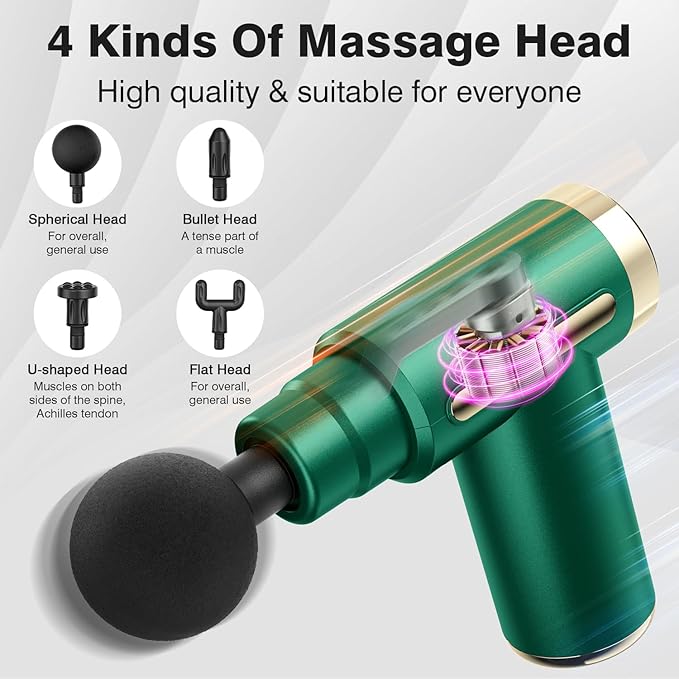 cotsoco Mini Handheld Massage Gun, Deep Tissue with 6 Speeds, Cordless Muscle Massager with 4 Heads,Type-C Charging, Travel Size, Best Gifts