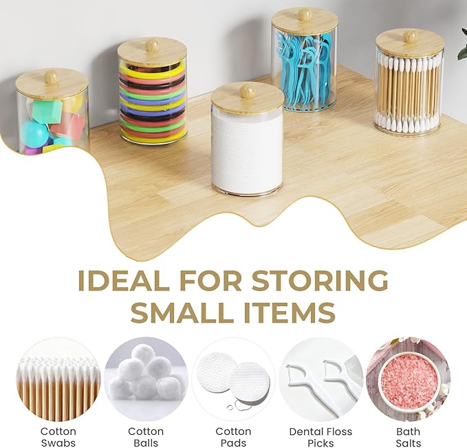 Bathroom Counter Organizer, Bathrooms Toothbrush Holder Set with 3 PCS Qtip Holder, Kids Electric Toothbrush and Toothpaste Holder Organizer Drainage for Bathroom Accessories (Wood Grain)