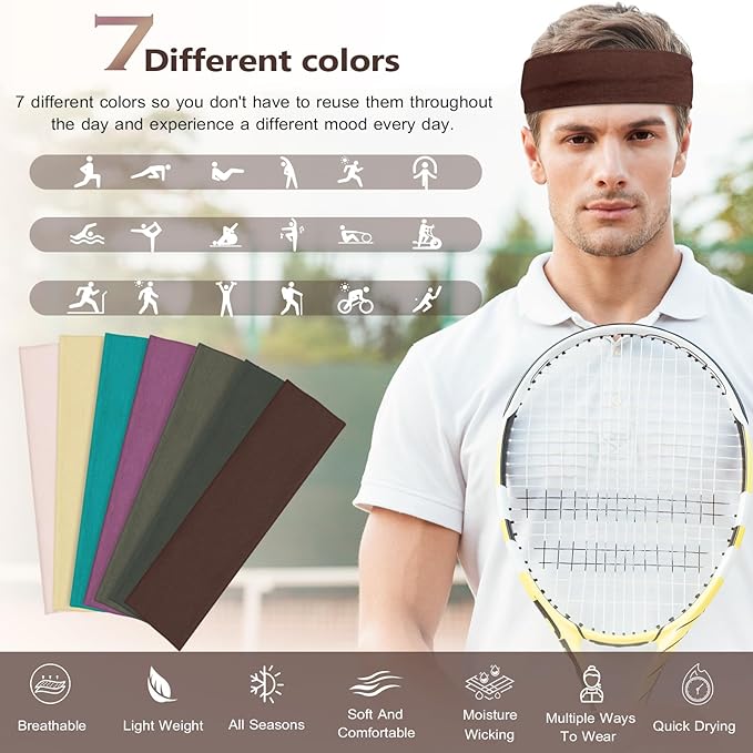 Headbands for Women, Stretchy Non Slip Soft Cotton Cloth Hair Bands for Sports, Workout, Yoga and Running, 7pcs
