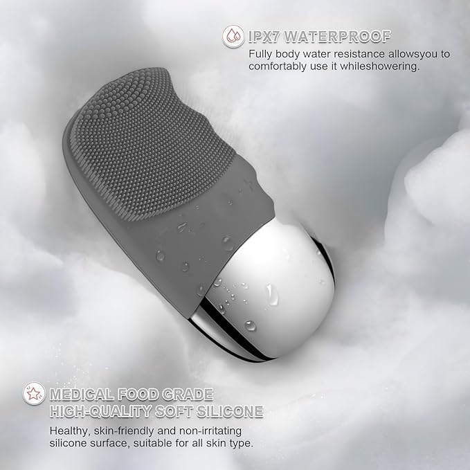 MEGAN Facial Cleansing Brush,USB Rechargeble Electric Silicone Face Scrubber,IPX7 Waterproof Sonic Facial Massager, 3 in 1 face Brush for Deep Cleanning, Blackhead Remover, Exfoliating.（Black）