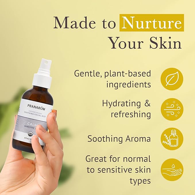 Pranarom Facial Mist (4oz / 120ml) - 100% Pure & Natural Essential Oil Facial Mist for Dry Skin Hydration & Toning (Calm (Sensitive Skin))