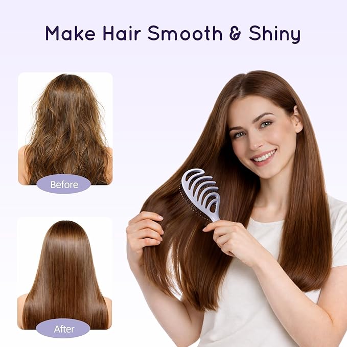 Detangling Brush, Vented Detangler Hair Brush for Fine, Straight, Long, Wet or Dry Hair with Smooth Bristles, Gentle on Scalp for Men, Women & Kids (Purple)