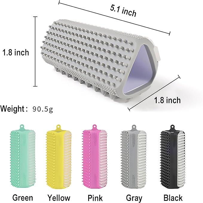 Triangular Wrap-Around Pet Grooming & Bath Brush for Dogs & Cats – 3-in-1 Silicone Dog Bath Brush with Deshedding Bristles, Massage Cones & Deep Cleaning Nubs, Soft Flexible Self-Cleaning Design,Pink