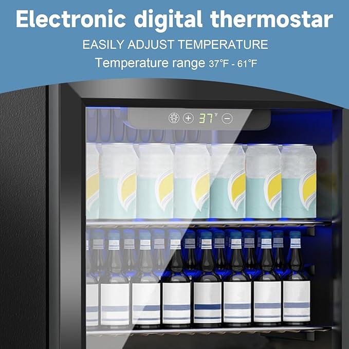 Stopasd Beverage Refrigerator Cooler, 1.7 Cu.Ft/70 Can Drink Fridge with Adjustable Shelves & Clear View Door Soda Wine Beer, Quiet Undercounter Small Fridge for Home/Office/Bar/Garage(40-61 ℉), Black