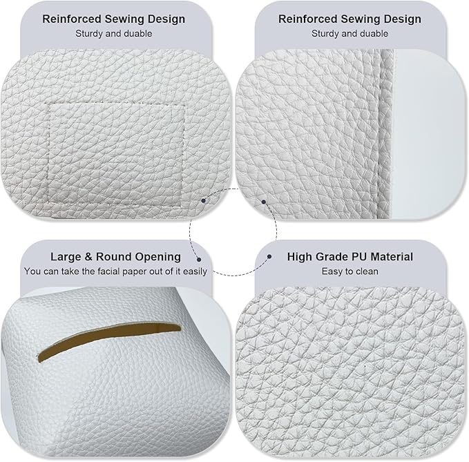 Tissue Box Cover 5X5X5'' PU Leather Tissue Holder Square Tissue Cube Box Organizer for Bathroom Vanity Countertop, Car, Night Stands, Office, Home, Kitchen (2Pack, White)