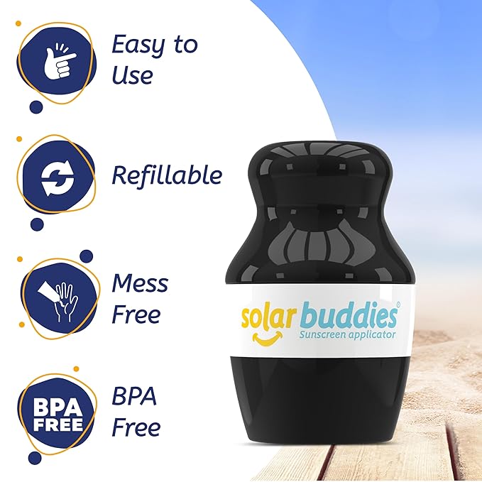 Solar Buddies Sunscreen Applicator - Full Red & Black Duo - BPA-Free Refillable Roll on Sponge Sunscreen,Suncream & Lotion Applicator For Kids,Adults & Families-Holds 3.4fl oz,Perfect Size for Travel