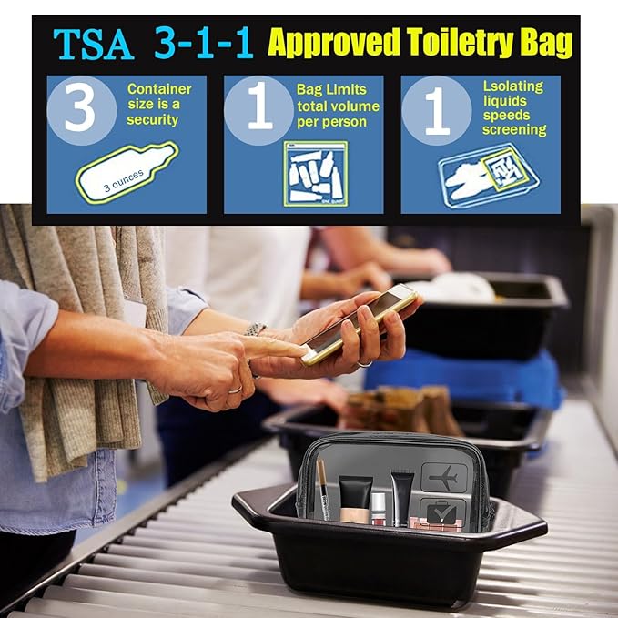 MODENGKONGJIAN TSA Approved Toiletry Bag, 3 Pcs Clear Toiletries Bags Quart Size Travel Makeup Cosmetic Bag for Women Men, Carry on Airport Airline Compliant Bag (Rose Red)