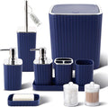 Navy Blue Bathroom Accessories Set - Gorgeous Bathroom Set, 10PC Bathroom Accessory Set, Toilet Brush, Trash Can, Qtip Holder & Soap Dispenser