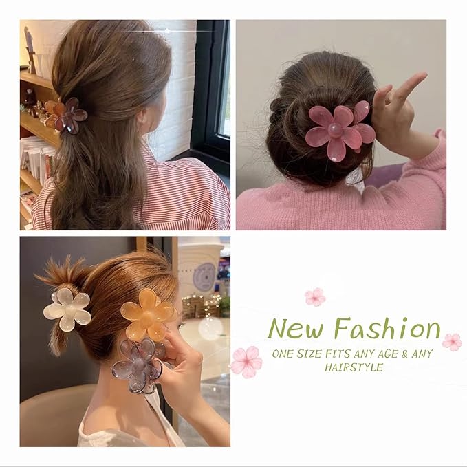 Flower Hair Clips 8PCS, Large Claw Clips for Women Girls Thick Thin Hair, Strong Hold Non slip Big Matte Dasiy Jaw Clamps Hair Accessories 8 Colors