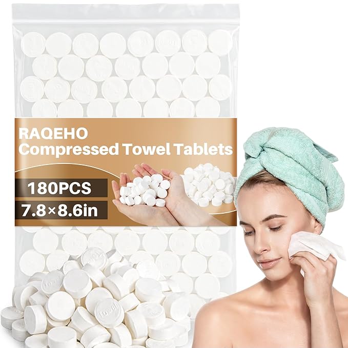 180 Compressed Towel Tablets - Disposable Face Towel Washcloths Travel Towel Fast Drying Lightweight for Adult Camping Hiking Facial Mini Makeup Wipe Coin Tissues Travel Hotel Cleaning Supplies