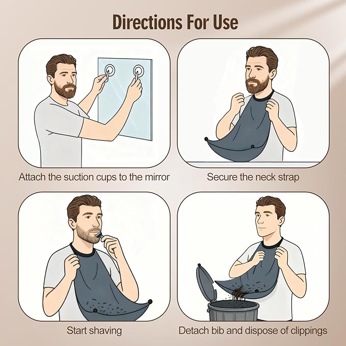 beard bib for dad Fathers Day beard apron gifts for men Christmas Gifts for Him Boyfriend Husband Valentines Day Anniversary Beard Trimming Catcher Bib for Shaving (White)