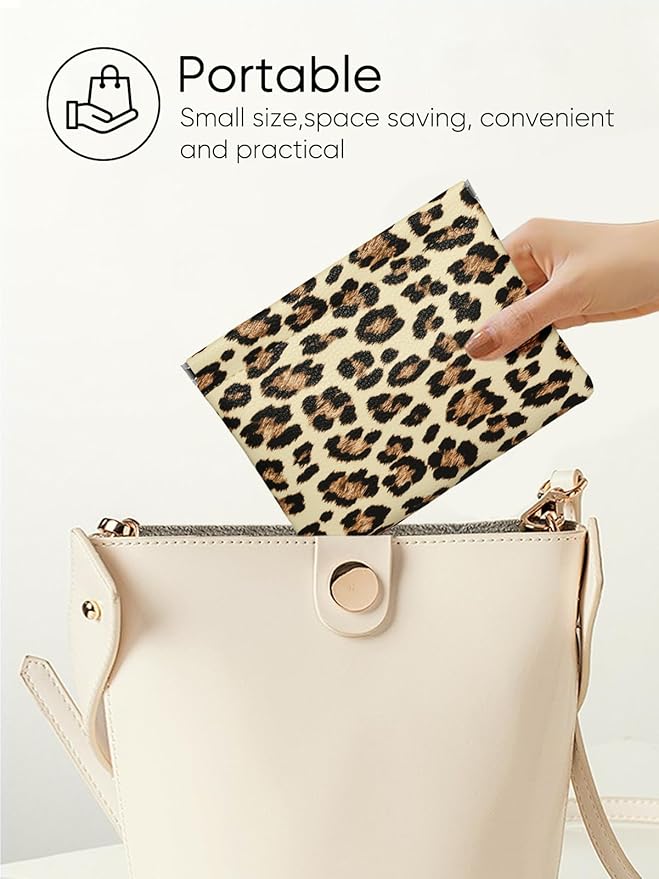 Leopard Leather Small Makeup Pouch for Women,Cosmetic Accessories,Waterproof and Portable Cosmetic Bag,Self-closing, No Zipper, Aesthetic Storage Pouch,Lipstick for Purse,Apricot Color