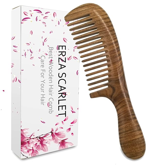 Hair Comb Wooden Wide Tooth Comb for Curly Hair Detangling Green Sandalwood Comb