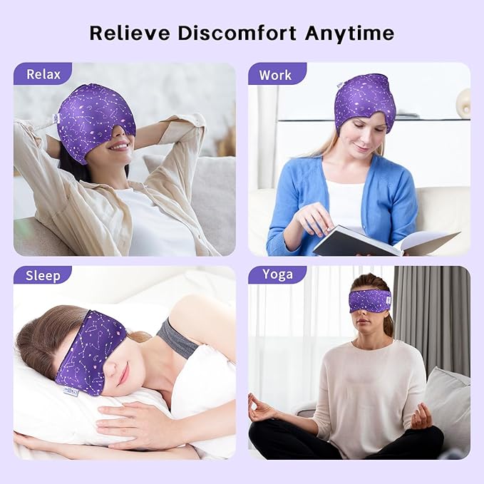 Migraine Relief Cap, Gel Cooling 2 Pack Set, Headache Relief with Hot/Cold Ice Cap, Instant Headache Relief, Reusable Ice Pack for Stress Sinus Relief Migraine Mask Gift for Women Man