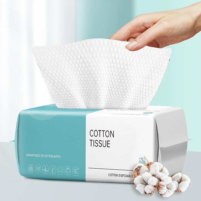 Disposable Face Towel,Cotton Facial Dry Wipe for Sensitive Skin, Facial Tissues for Skin Care, Facial Cleansing, Makeup Wipes, Makeup Remover Towels, Upgraded and Thickened