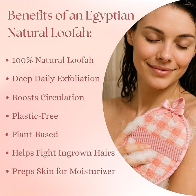 CraftsOfEgypt Egyptian Natural Loofah Body Scrubber Pads for Women, Double Sided Luffa Sponge for Face, Back & Body, Bath Shower Loofa Washcloths, Gentle Skin Smoothing, 2 Count (1 Pack)