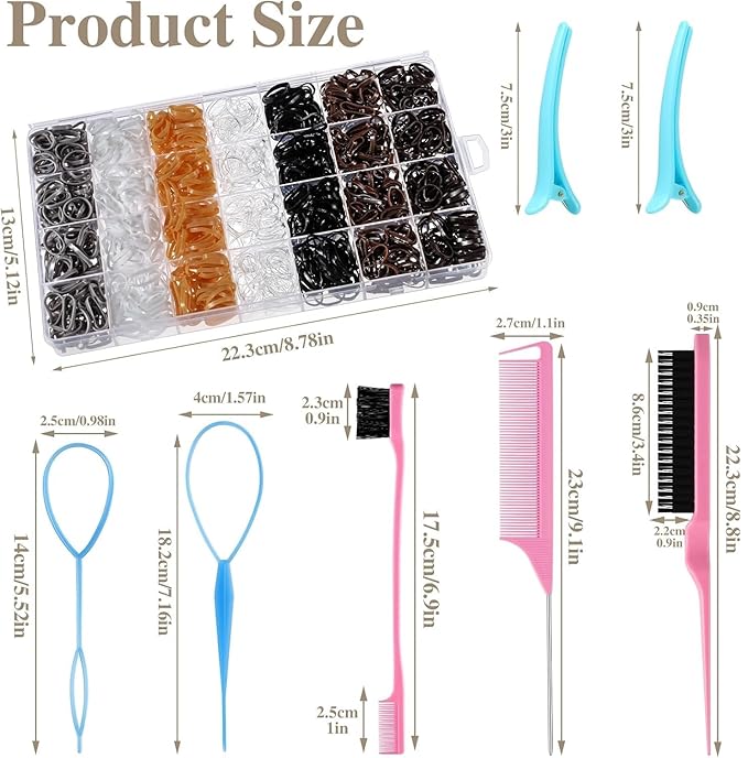 Neutral Colors Rubber Bands with Hair Styling Tools, 1500 Pcs Elastic Ties for Baby, Toddler Hair Accessories, Gift Stocking Stuffers for Girls Women