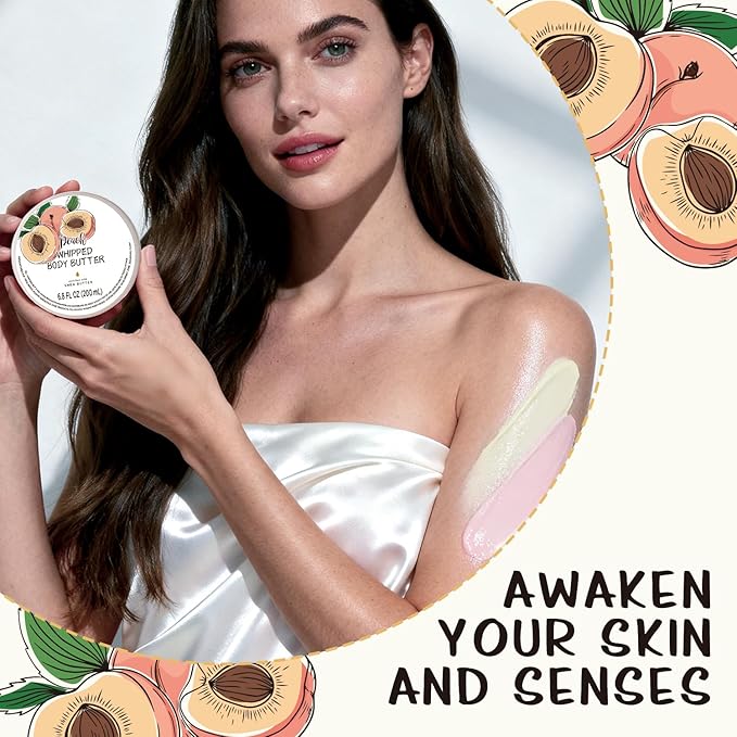 Peach Whipped Body Butter, Shea Body Butter for Women Dry Skin, Natural Peach Lotion for Body Moisturizer-Deep Moisturizing and Softening-6.8 floz(200ml)