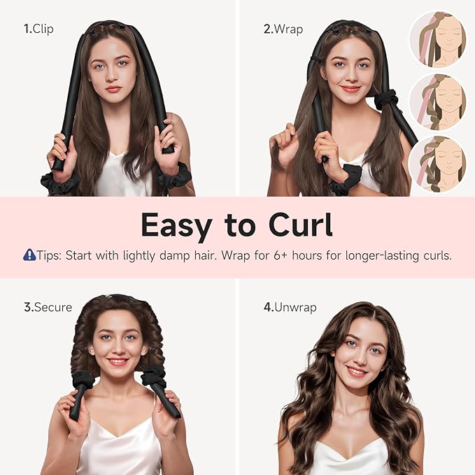 Umisleep 22 Momme Mulberry Silk Heatless Curls Overnight, Heatless Hair Curler to Sleep In, for Women Long Hair, Hair Care Roller Gift Set, Upgraded Soft with Clips & Scrunchies, Black