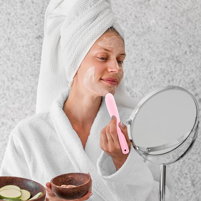 Face Mask Spatula Makeup, 6 Pcs Reusable Plastic Facial Spatula, Skincare Lotion Scoop Applicator Tool, Cosmetic Spatulas for Cream Mixing, Jar Scraping, Makeup & Skincare Tools (Pink)