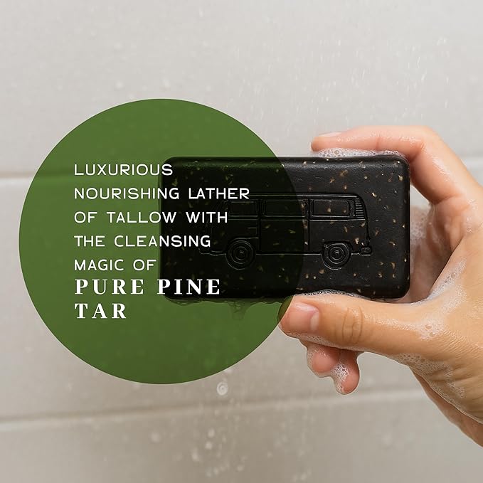 VanMan Tallow & Pine Tar Soap Bar – Grass-Fed Beef Tallow with Organic Oatmeal, Charcoal & Essential Oils – Exfoliating Face & Body Soap, 3.8oz - 5 Pack