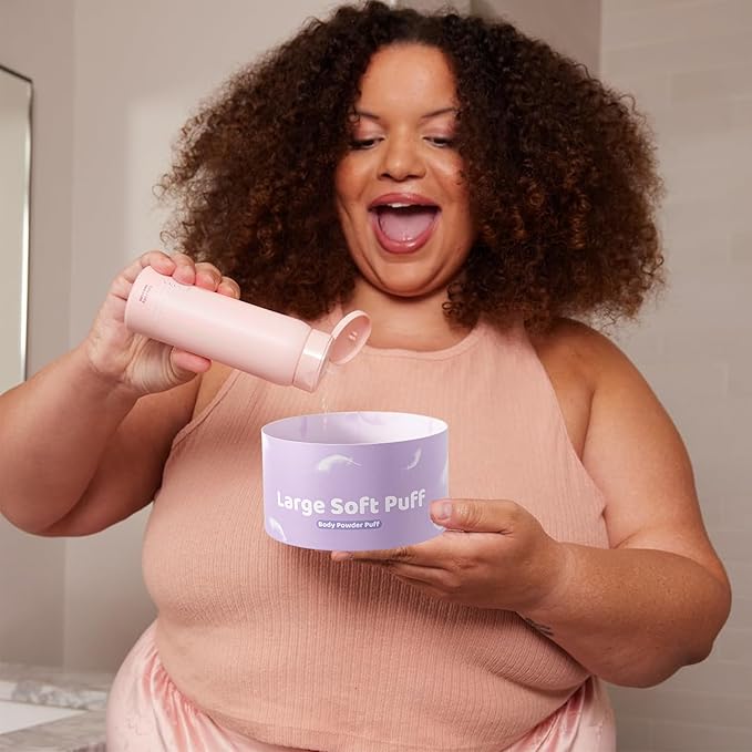 Powder Puff and Container, Large 6'' Body Powder Puff for Dusting Powder, Women Powder Puff with Storage Jar for Bath, Body Powder Applicator and Oversize Powder Puffs (Purple)
