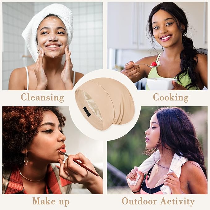 Fittia Satin Hair Bonnet for Sleeping, Silky No Frizzy for Curls Care, Adjustable Strap for Non-Slip, Dreadlocks Cap for Women&Men Taupe