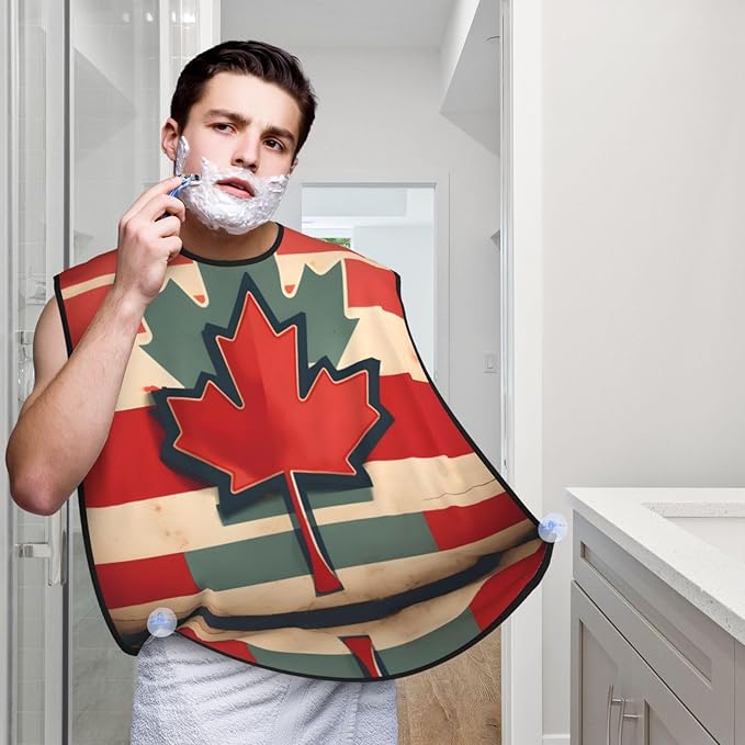 Retro Canada Flag Pattern Print Beard Bib Apron For Men, Beard Hair Catcher For Men Shaving Trimming,Beard Cape Cloth