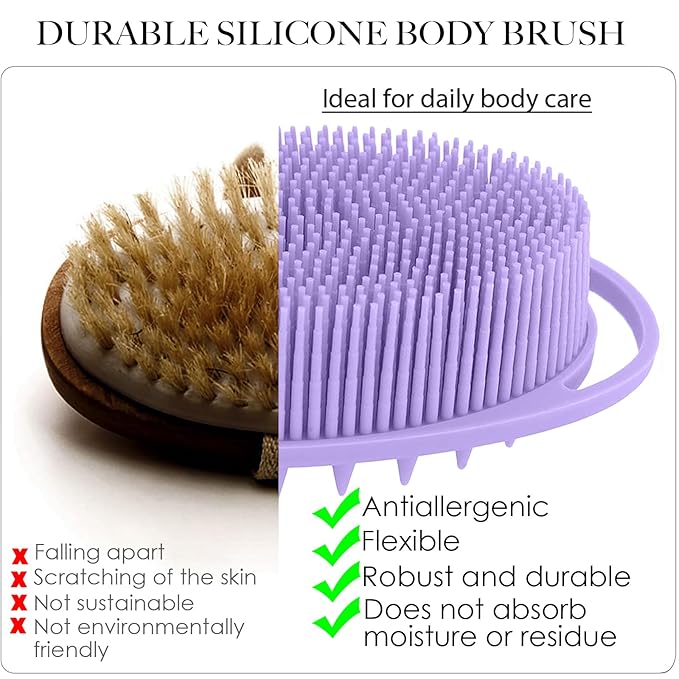 Silicone Body Scrubber – Silicone Loofah for Shower, Set of 2 Soft Dual-Sided Exfoliating Body Bath Shower Scrubber Loofah Brush Easy-to-Clean for Sensitive Kids Women Men All Kinds of Skin
