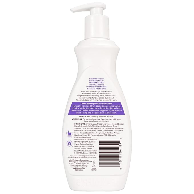 Palmer's Cocoa Butter Formula Daily Skin Therapy Fragrance Free Lotion for Dry Skin, Unscented Body Lotion, Pump Bottle, 13.5 Fl Oz