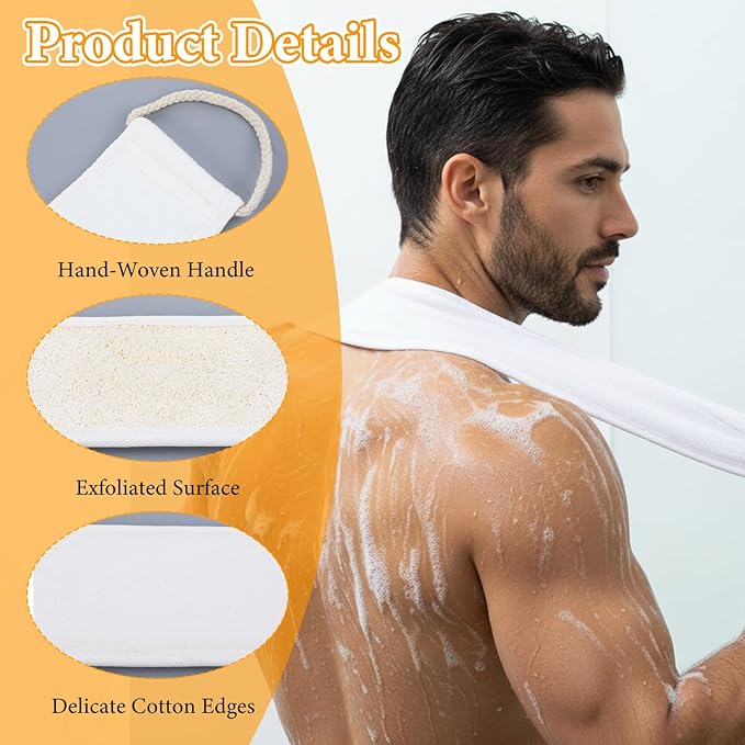Natural Loofah Back Scrubber, Exfoliating Body Scrubber, Loofah Exfoliating Bath Strap Shower Loofah Back Sponge to Clean Body Deeply for Women and Men