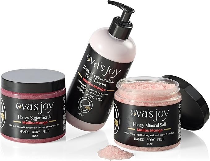 Eva's Joy Malibu Mango Mineral Bath and Foot Soak, Made With Epsom Salt Crystals, Oil-Free, Exfoliating & Nourishing, Refreshing Tropical Scent, Cleanses & Hydrates Skin, 16 oz