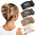 4 PCS Flat Hair Clips for Women Girls, French Rectangle Lay Down Claw Clips for Thick Thin Hair, Comfortable Curved Large Flat Clips, Matte Non-slip Strong Hold Square Hair Accessories, Brown