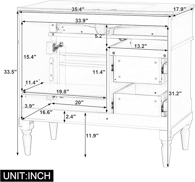 Harper & Bright Designs 36" Bathroom Vanity with Sink, Free Standing Bathroom Vanity Set with Flip Drawer, 2 Drawers, and Adjustable Shelf, Wood Storage Cabinet with Ceramic Basin for Bathroom, Black