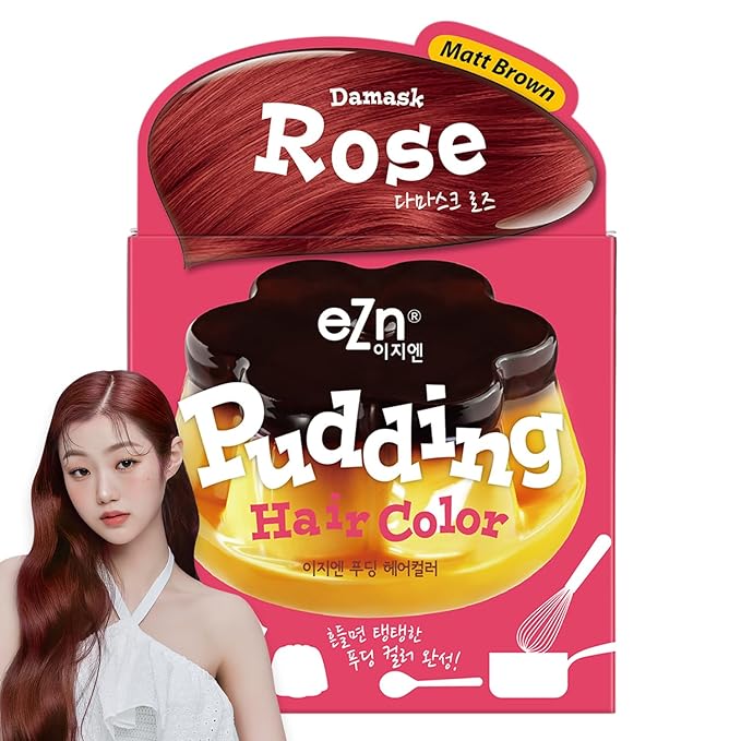 eZn Pudding Hair Dye for Sensitive Scalps – (Damask Rose) | No-Drip, Ammonia-Free, Long-Lasting Semi-Permanent Hair Color with Keratin for Gentle Gray Coverage at Home
