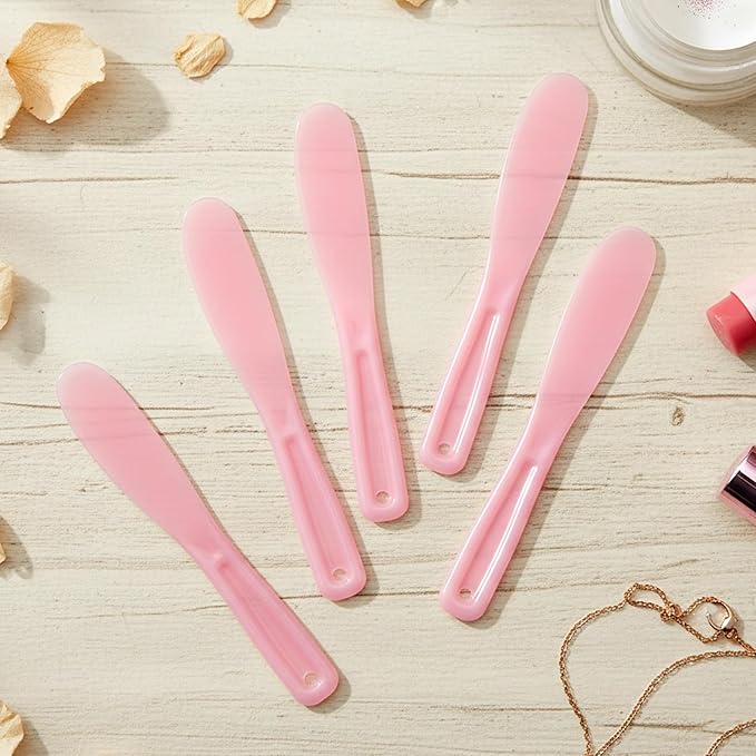 Face Mask Spatula Makeup, 6 Pcs Reusable Plastic Facial Spatula, Skincare Lotion Scoop Applicator Tool, Cosmetic Spatulas for Cream Mixing, Jar Scraping, Makeup & Skincare Tools (Pink)