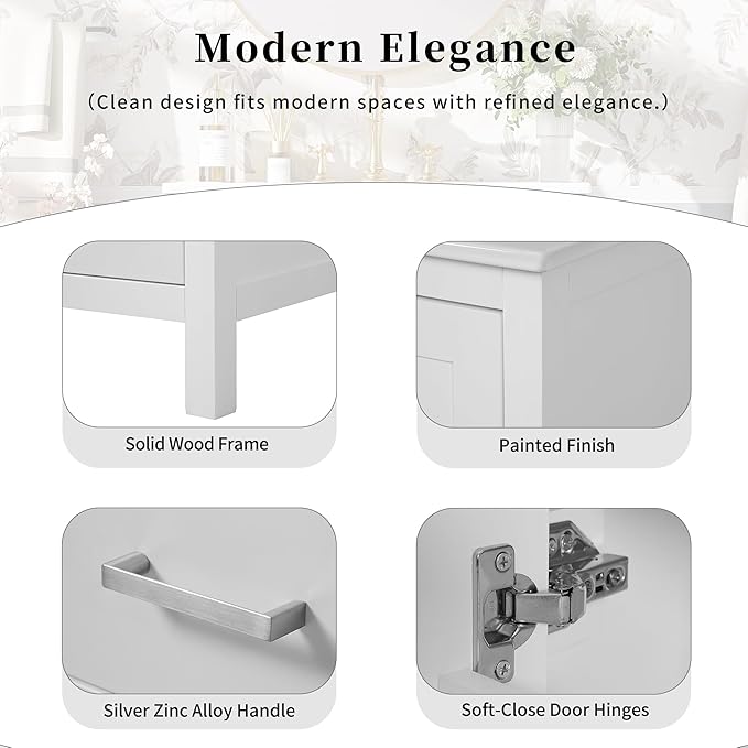 Bellemave 24" Bathroom Vanity with Sink Combo Set, Solid Wood Frame Bathroom Storage Cabinet with a Drawer, 2 Soft Closing Cabinet Doors with Organizer, White
