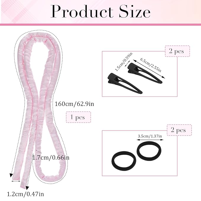 Heatless Curling Rod Headband, Heatless Hair Curler Heatless Curls Overnight for Short Long Hair No Heat Overnight Curls with Thin Curlers to Sleep In for Short Hair (Pink)