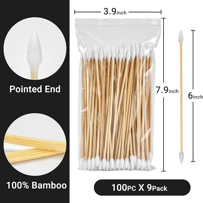 500/1000 Count 6'' Long Round/Pointed Cotton Swabs Durable Stem, Lint- Free Gun Cleaning Swabs Pure Cotton Tips for Gun Maintenance, Makeup, Pet Care, Equipment (Detailed Work)