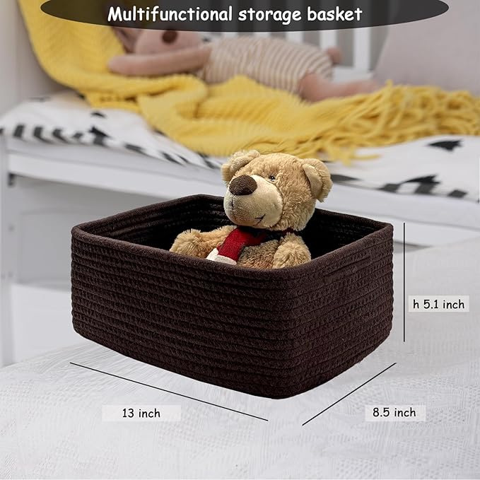 COMFY-HOMI 13" x 8.5" x 5.1" Storage Baskets for Organizing | Cotton Rope Woven Basket | Toy Storage Bin Box | Basket for Shelves, Closet Organizer Bin, Decorative Closet Shelf, 1 Pack,