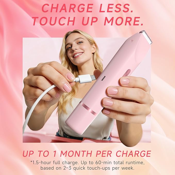 Bikini Trimmer Electric Razors for Women, Personal Shaver for Pubic Hair, Bikini Line, Legs, Underarms & Face, USB-C Rechargeable, Gentle on Sensitive Skin, Rinsable, Gift, Petal Pink