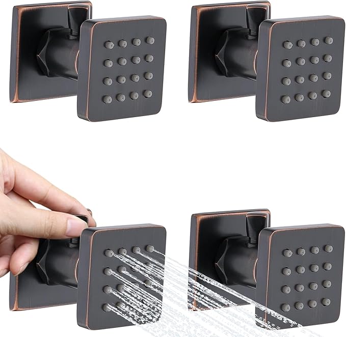 (Upgrade) Shower Body Jets with On-Off switch Solid Brass Shower Body Spray Massage Nozzle Wall Jets, Flow Can Be Controlled, Showerhead Can Swivel (4PCS, Oil Rubbed Bronze)