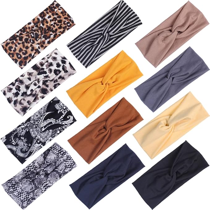 Kachanaa 12 Pack Headbands for Women, Elastic Wide Headbands Non Slip Workout Yoga Sport Hair Bands for Women’s Hair Accessories